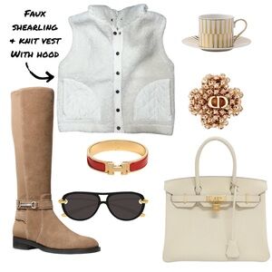 Mowey Cream Faux Shearling & Knit Vest With Hood